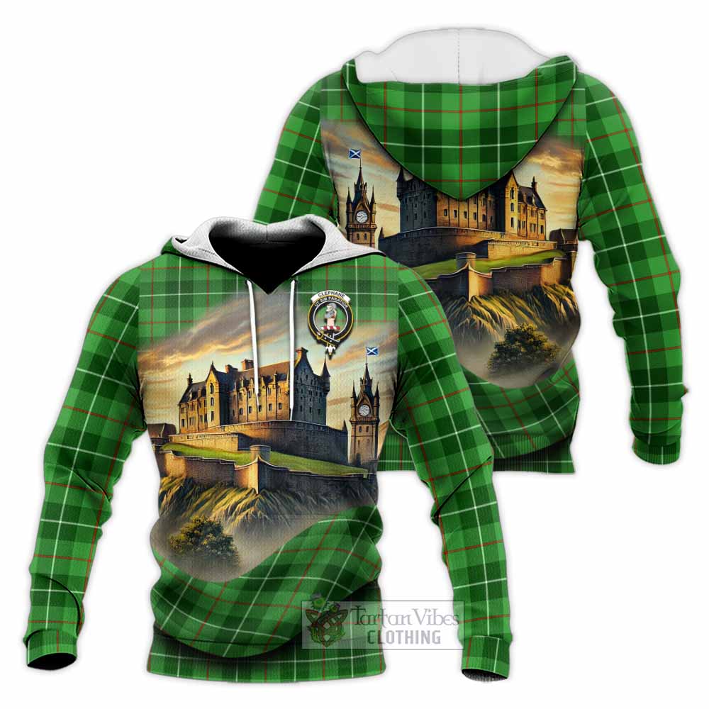 Clephane (Clephan) Tartan Family Crest Knitted Hoodie with Scottish Ancient Castle Style - Tartan Vibes Clothing