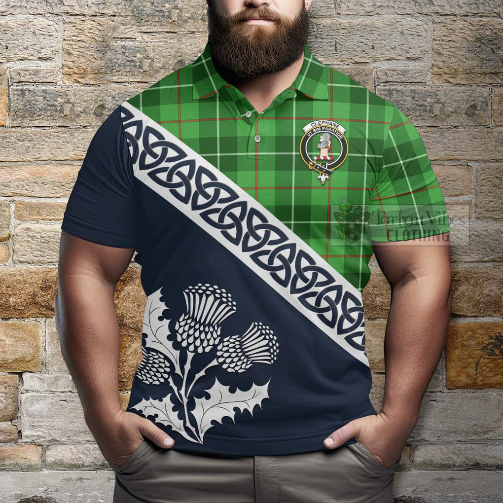 Clephane (Clephan) Tartan Polo Shirt Featuring Thistle and Scotland Map - Tartanvibesclothing Store