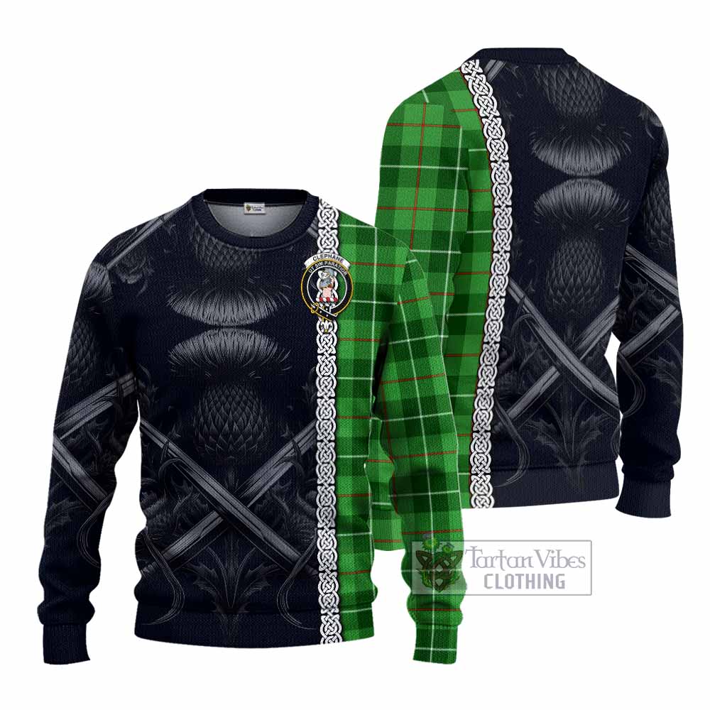 Clephane (Clephan) Tartan Knitted Sweater with Family Crest Cross Sword Thistle Celtic Vibes - Tartan Vibes Clothing