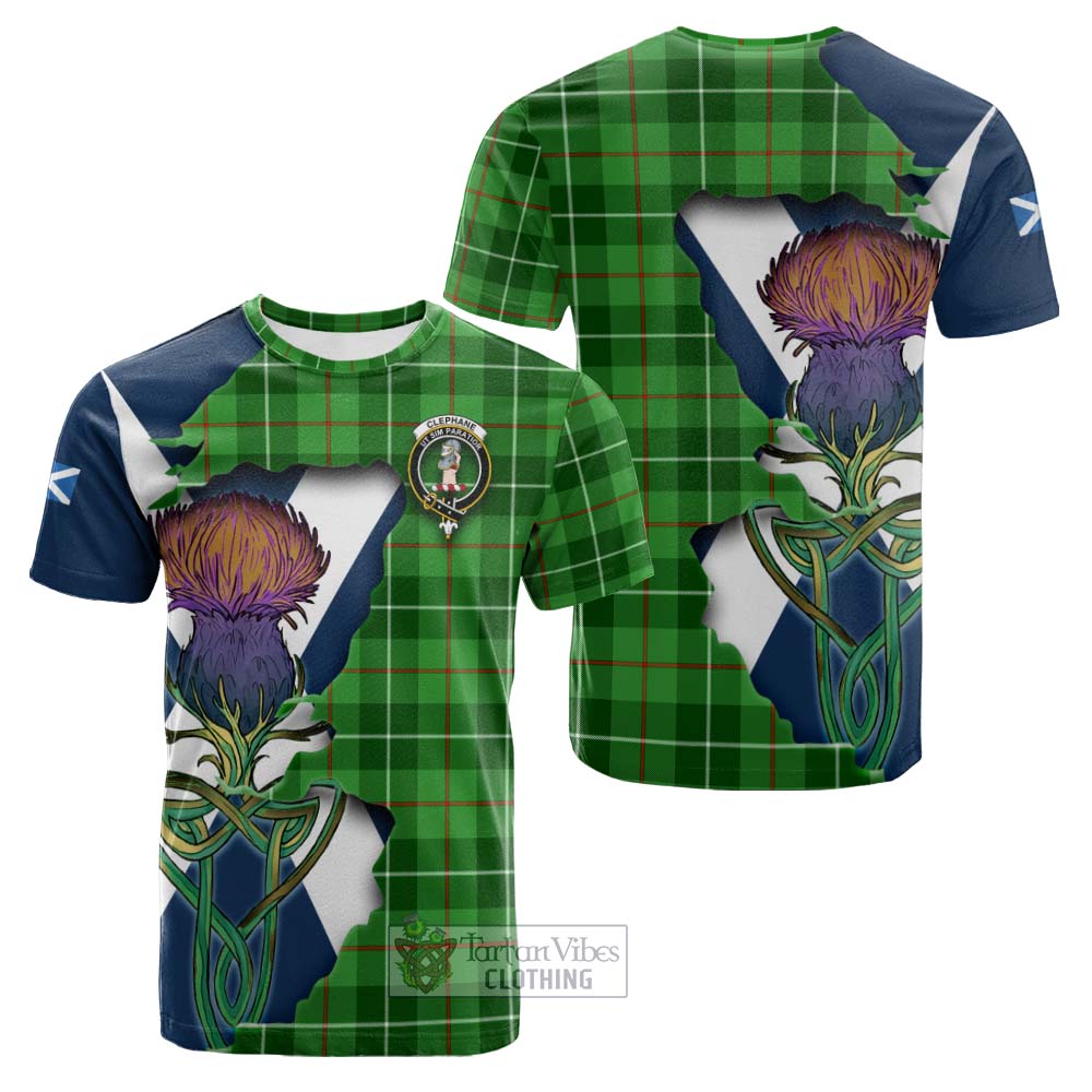 Tartan Vibes Clothing Clephane (Clephan) Tartan Family Crest Cotton T-shirt Scottish Thistle Celtic Inspired