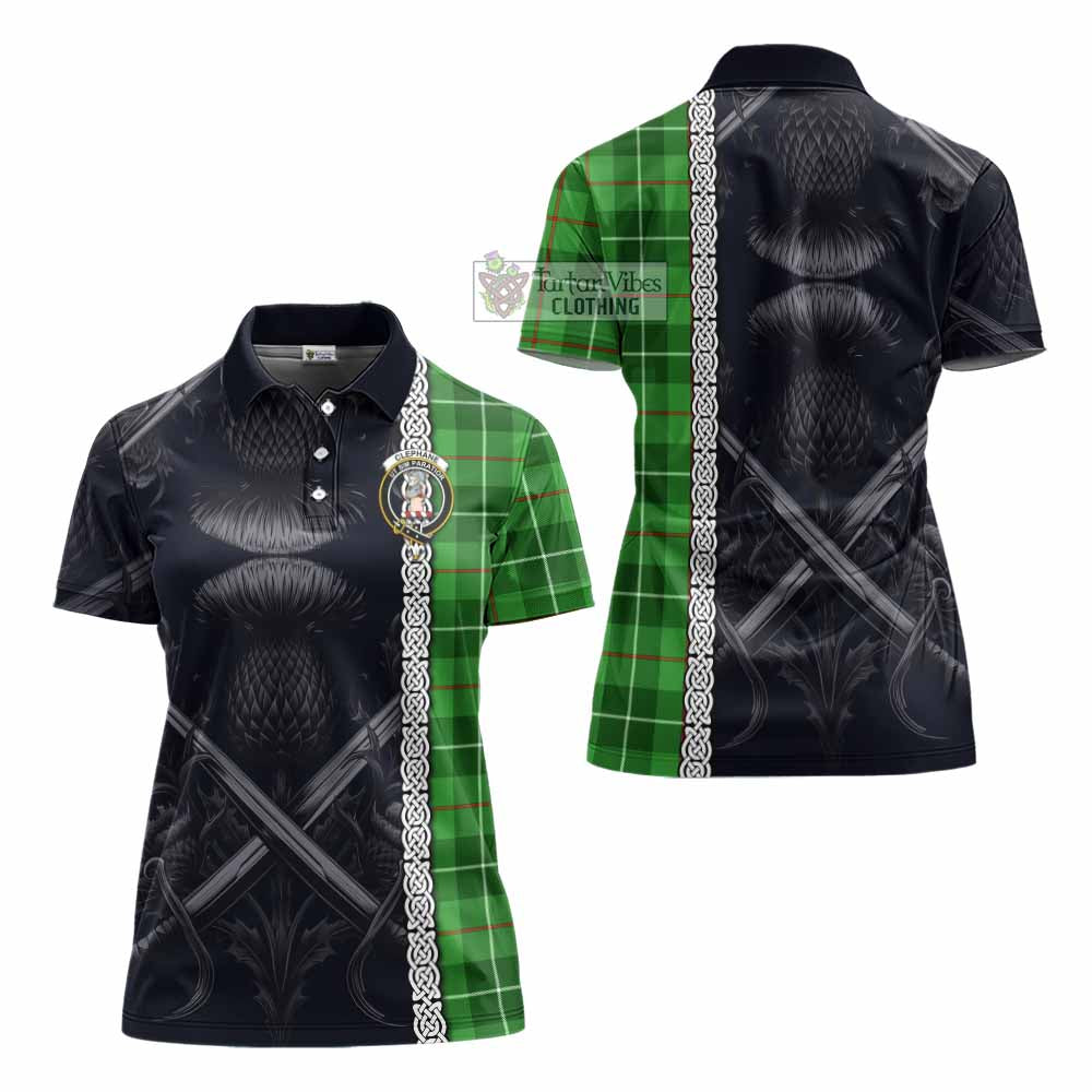 Tartan Vibes Clothing Clephane (Clephan) Tartan Women's Polo Shirt with Family Crest Cross Sword Thistle Celtic Vibes