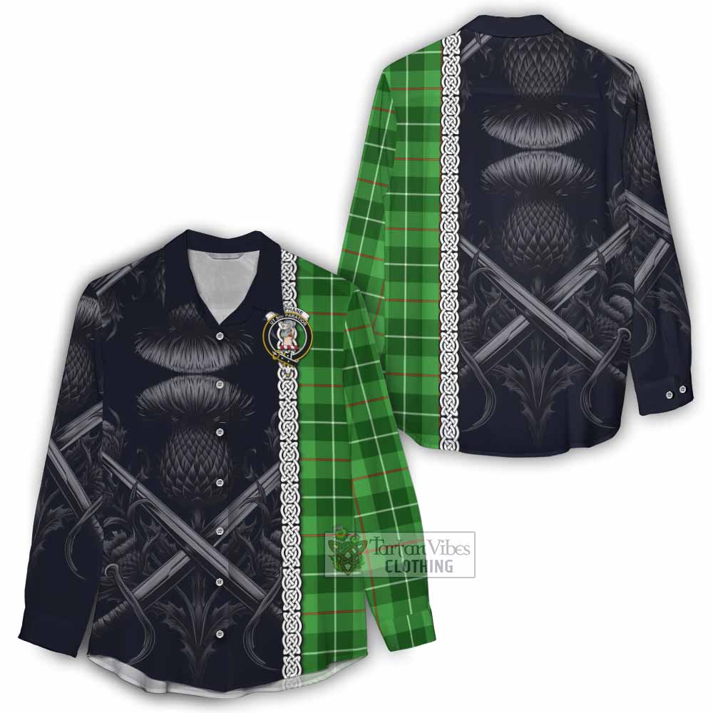 Tartan Vibes Clothing Clephane (Clephan) Tartan Women's Casual Shirt with Family Crest Cross Sword Thistle Celtic Vibes