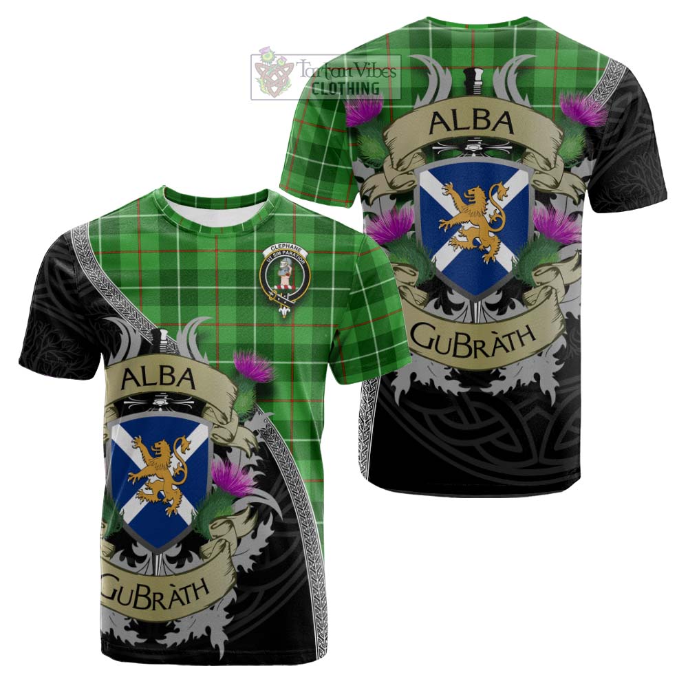 Tartan Vibes Clothing Clephane (Clephan) Tartan Family Crest Cotton T-shirt Lion Rampant Royal Thistle Shield Celtic Inspired