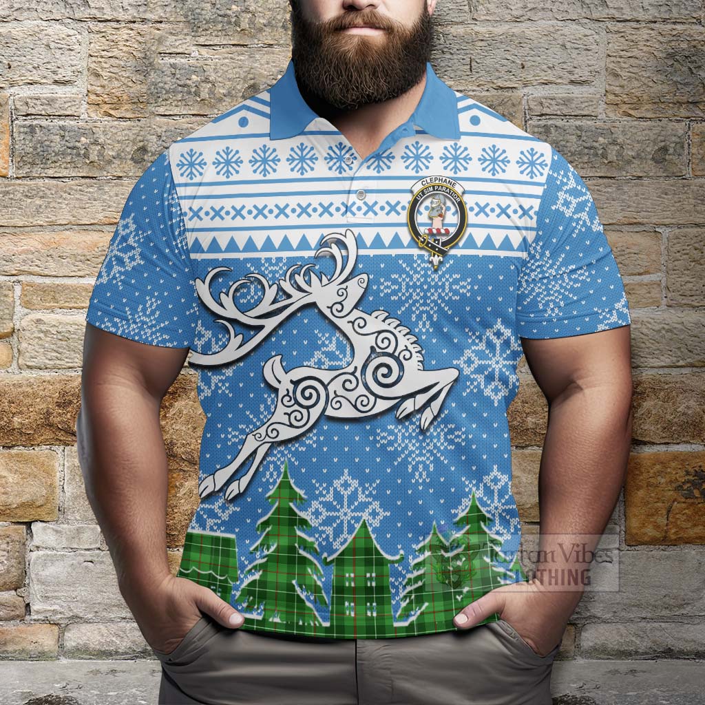 Tartan Vibes Clothing Clephane (Clephan) Clan Christmas Polo Shirt Celtic Reindeer Style