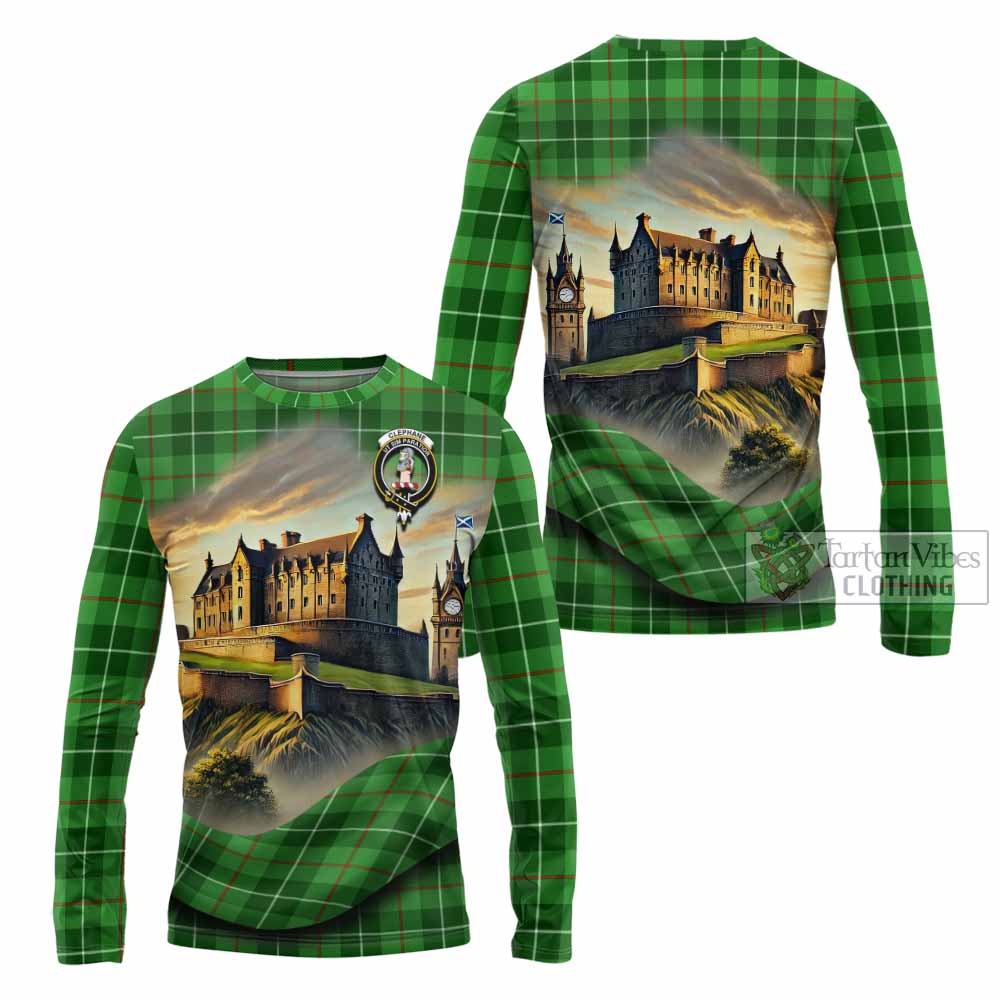 Clephane (Clephan) Tartan Family Crest Long Sleeve T-Shirt with Scottish Ancient Castle Style - Tartan Vibes Clothing
