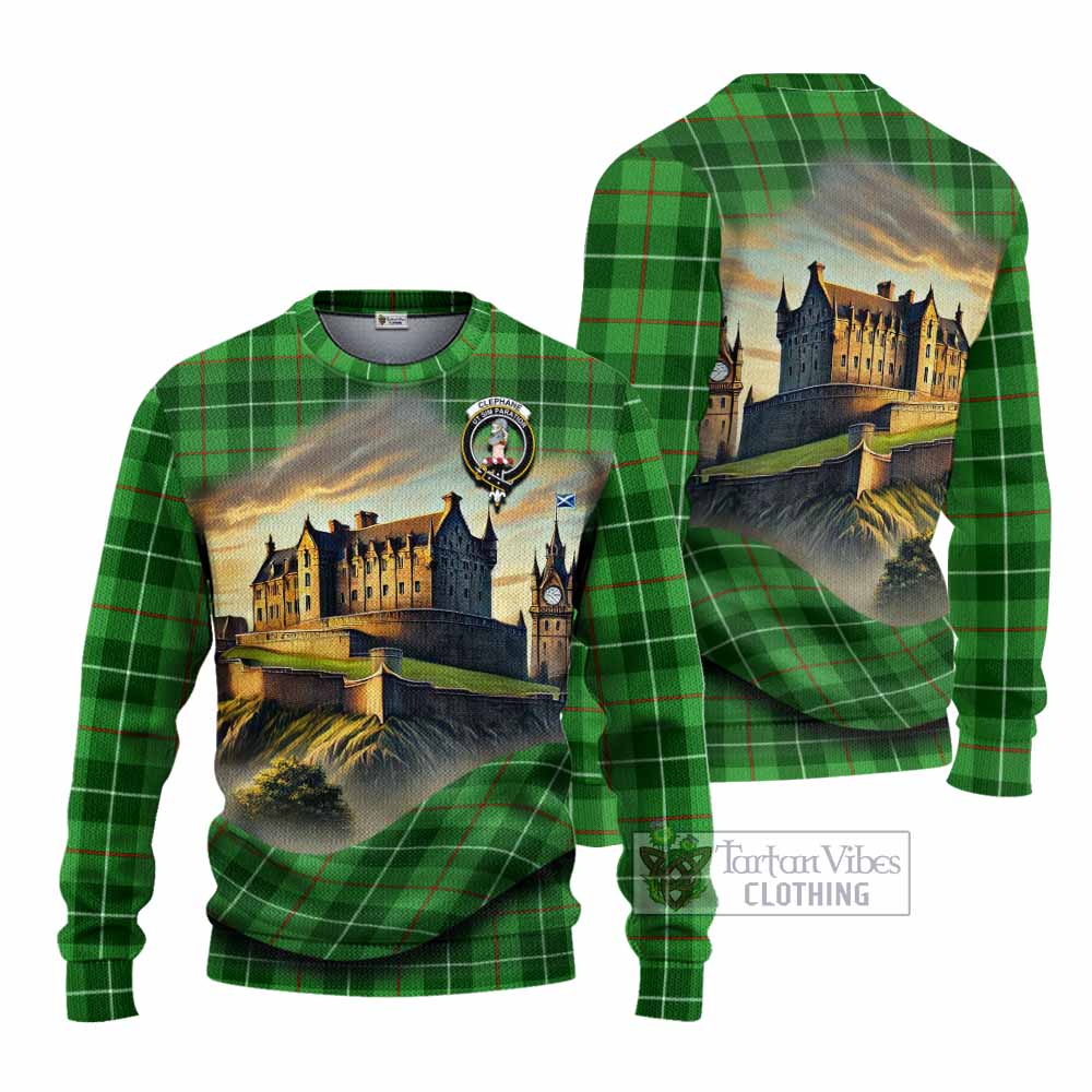 Clephane (Clephan) Tartan Family Crest Knitted Sweater with Scottish Ancient Castle Style - Tartan Vibes Clothing