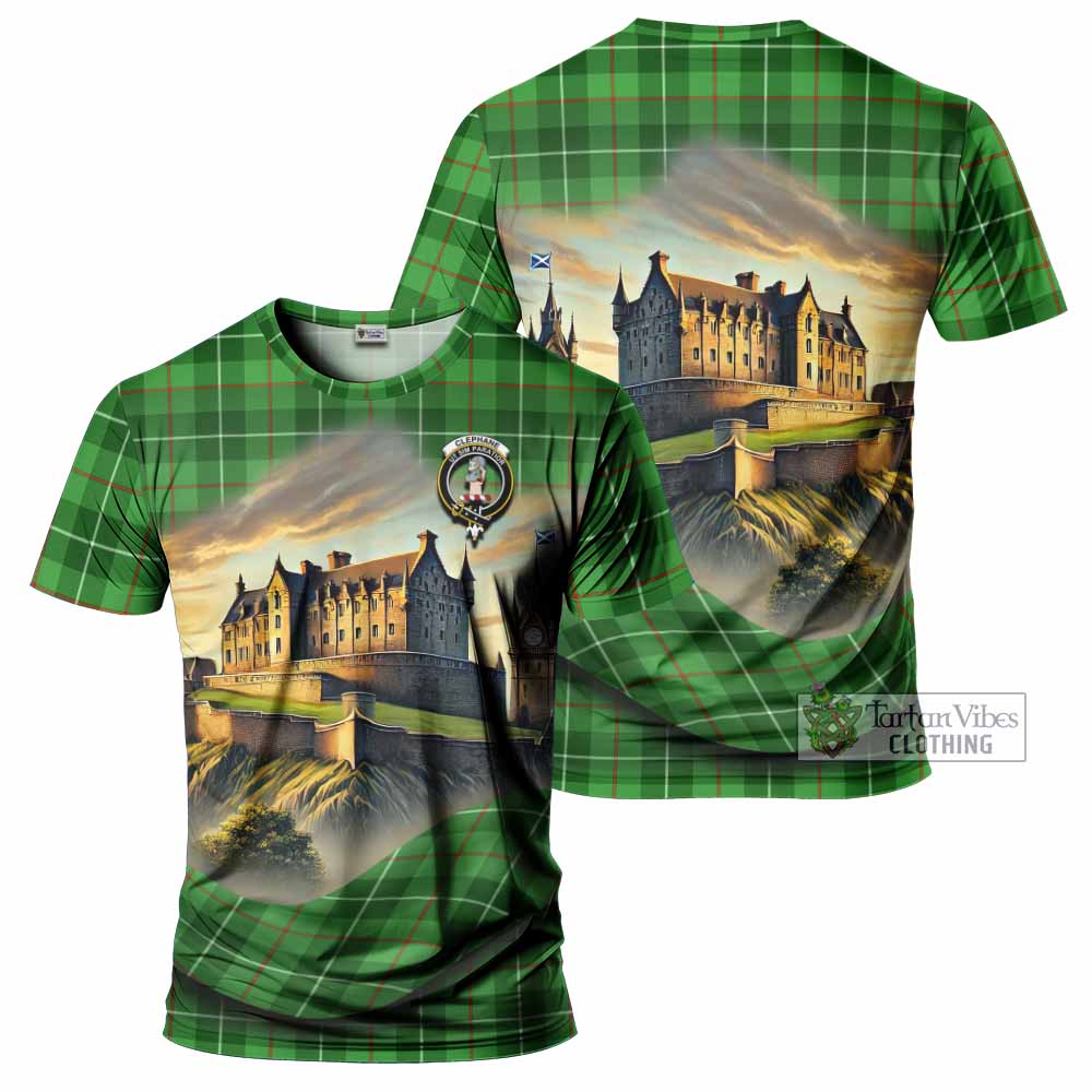 Clephane (Clephan) Tartan Family Crest T-Shirt with Scottish Ancient Castle Style - Tartan Vibes Clothing