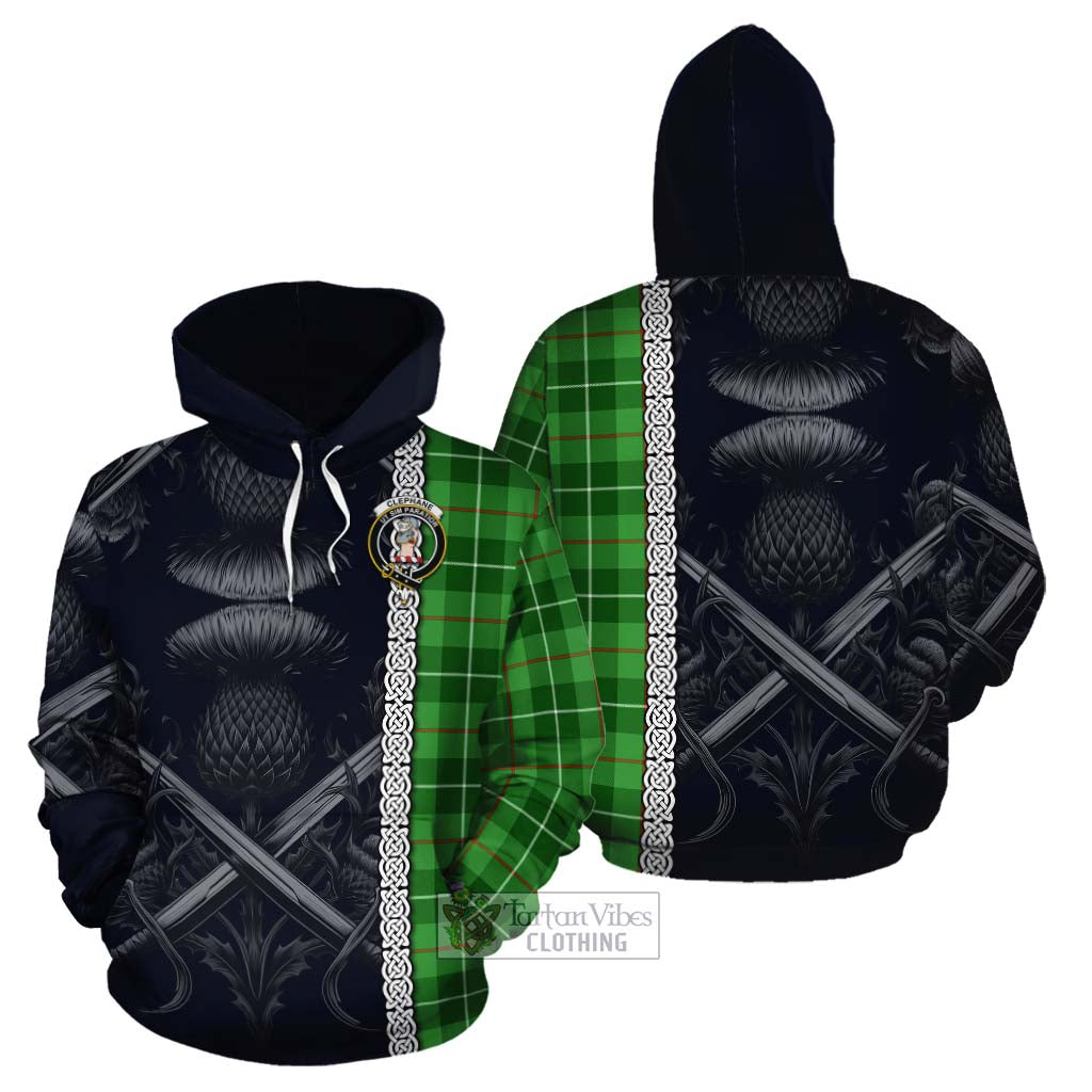 Clephane (Clephan) Tartan Cotton Hoodie with Family Crest Cross Sword Thistle Celtic Vibes - Tartan Vibes Clothing