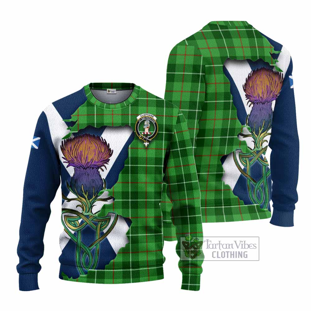 Tartan Vibes Clothing Clephane (Clephan) Tartan Family Crest Knitted Sweater Scottish Thistle Celtic Inspired
