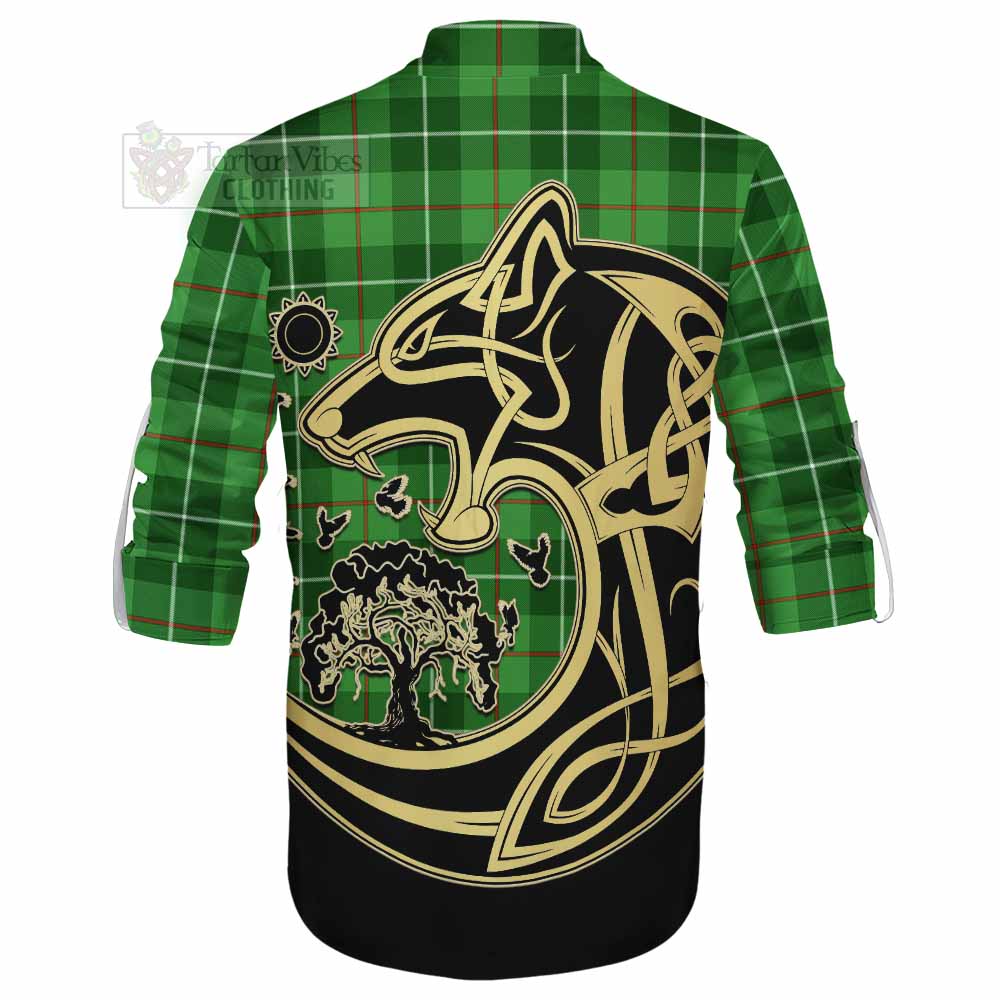 Clephane (Clephan) Tartan Ghillie Kilt Shirt with Family Crest Celtic Wolf Style - Tartan Vibes Clothing