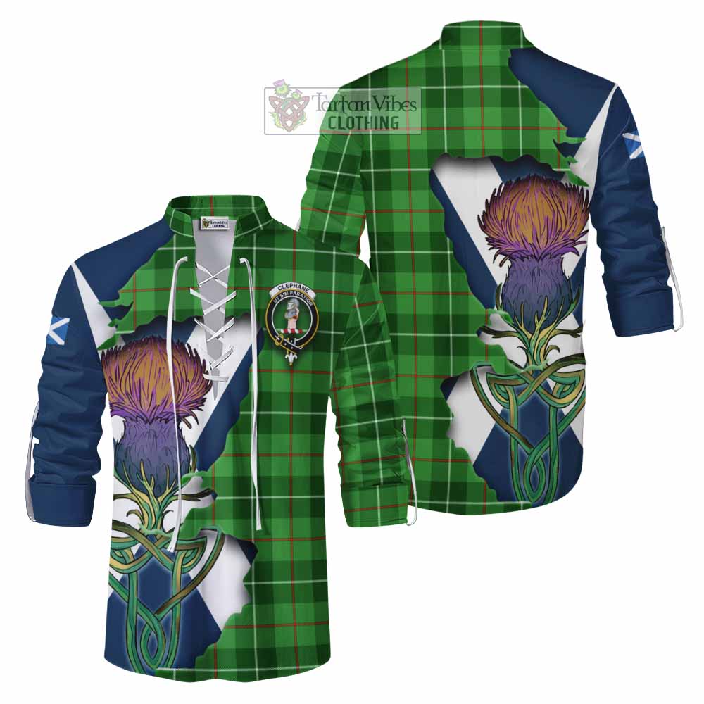 Tartan Vibes Clothing Clephane (Clephan) Tartan Family Crest Ghillie Kilt Shirt Scottish Thistle Celtic Inspired
