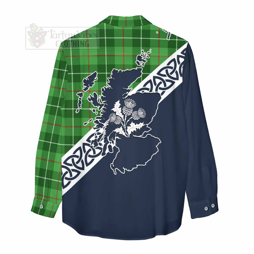 Tartan Vibes Clothing Clephane (Clephan) Tartan Women's Casual Shirt Featuring Thistle and Scotland Map