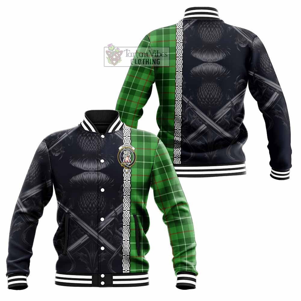 Clephane (Clephan) Tartan Baseball Jacket with Family Crest Cross Sword Thistle Celtic Vibes - Tartan Vibes Clothing