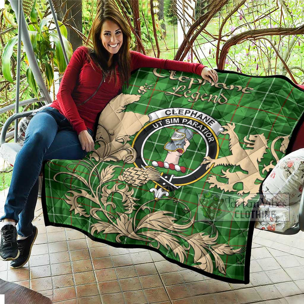 Tartan Vibes Clothing Clephane (Clephan) Tartan Quilt with Family Crest and Scottish Symbol Style