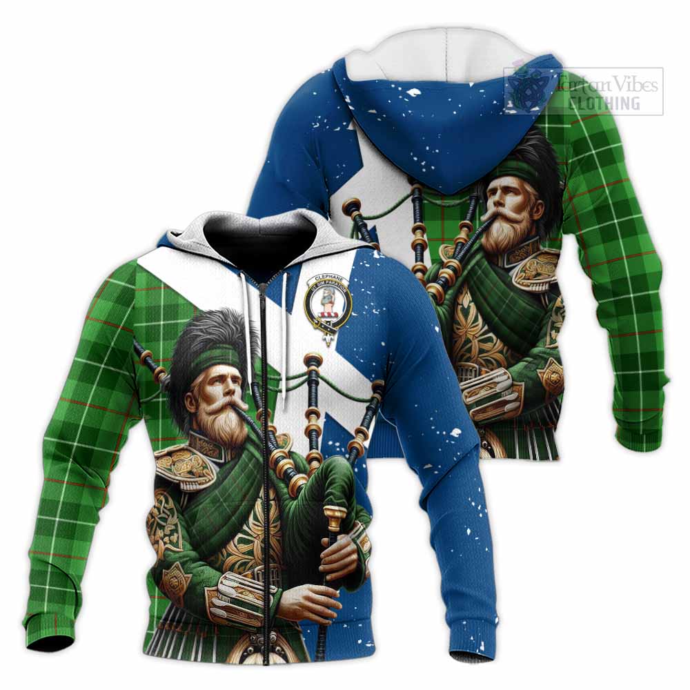 Clephane (Clephan) Tartan Knitted Hoodie with Family Crest Scottish Bagpiper Vibes Unisex Knitted Zip Hoodie - Tartan Vibes Clothing