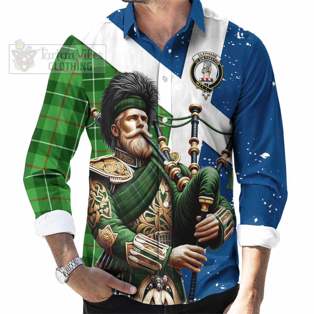 Clephane (Clephan) Tartan Long Sleeve Button Shirt with Family Crest Scottish Bagpiper Vibes - Tartan Vibes Clothing