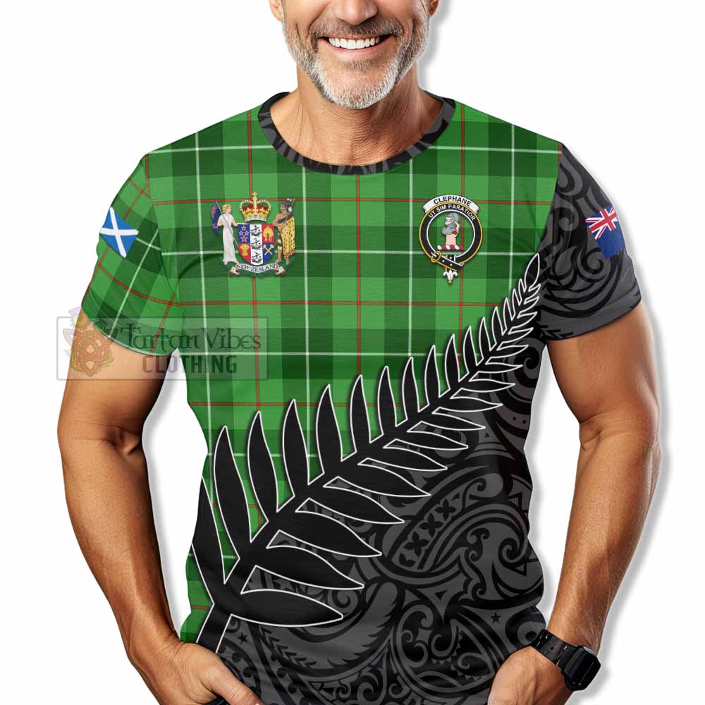 Clephane (Clephan) Crest Tartan T-Shirt with New Zealand Silver Fern Half Style - Tartan Vibes Clothing
