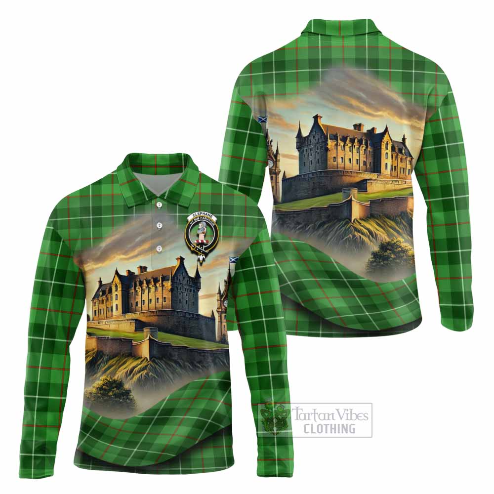 Clephane (Clephan) Tartan Family Crest Long Sleeve Polo Shirt with Scottish Ancient Castle Style - Tartan Vibes Clothing