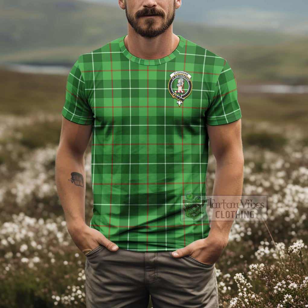 Tartan Vibes Clothing Clephane (Clephan) Tartan T-Shirt with Family Crest and Bearded Skull Holding Bottles of Whiskey