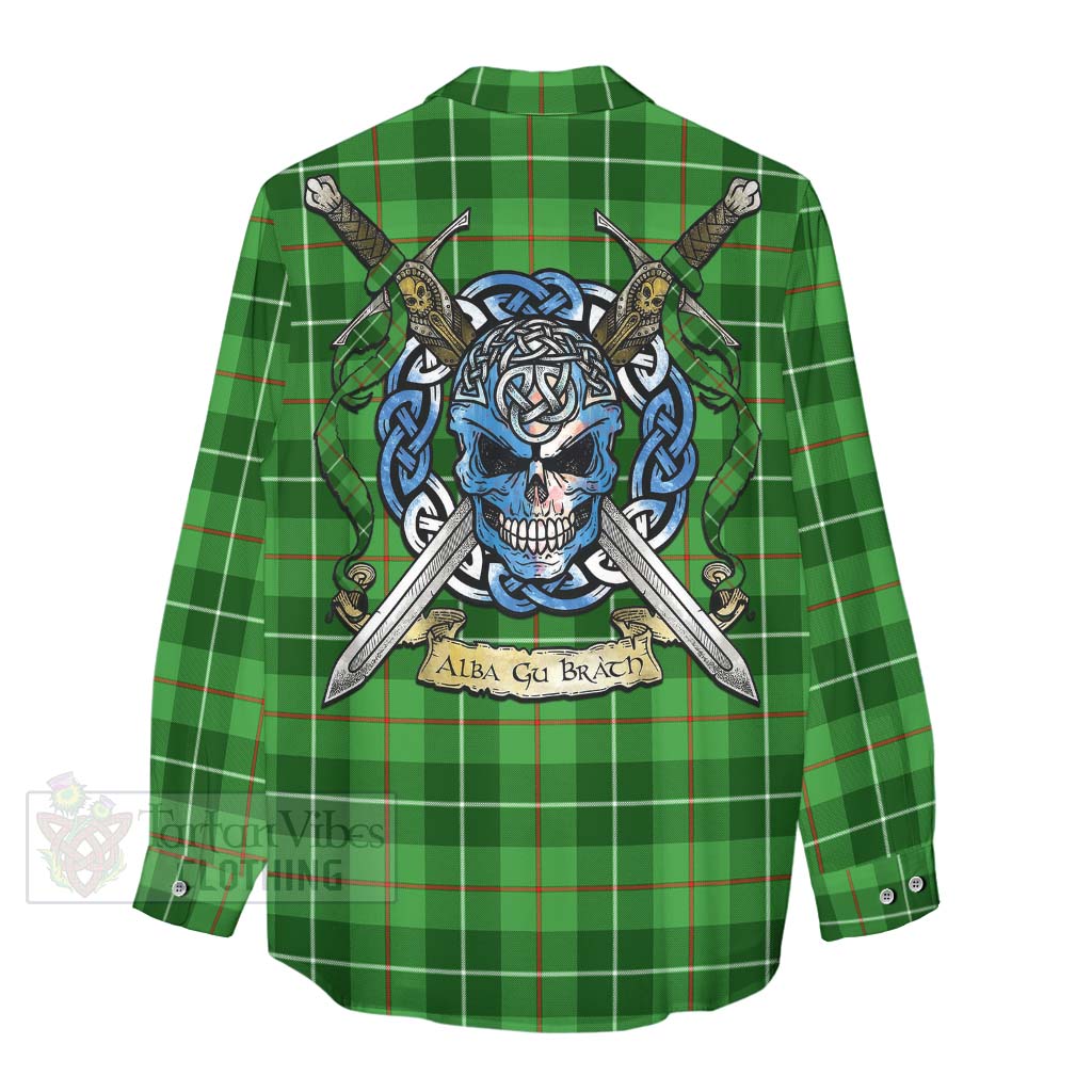 Tartan Vibes Clothing Clephane (Clephan) Tartan Women's Casual Shirt with Family Crest Celtic Skull Style