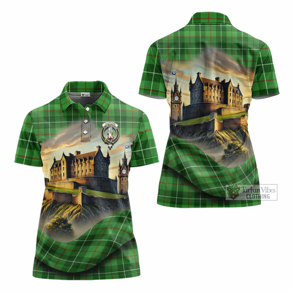 Clephane (Clephan) Tartan Family Crest Women's Polo Shirt with Scottish Ancient Castle Style - Tartan Vibes Clothing
