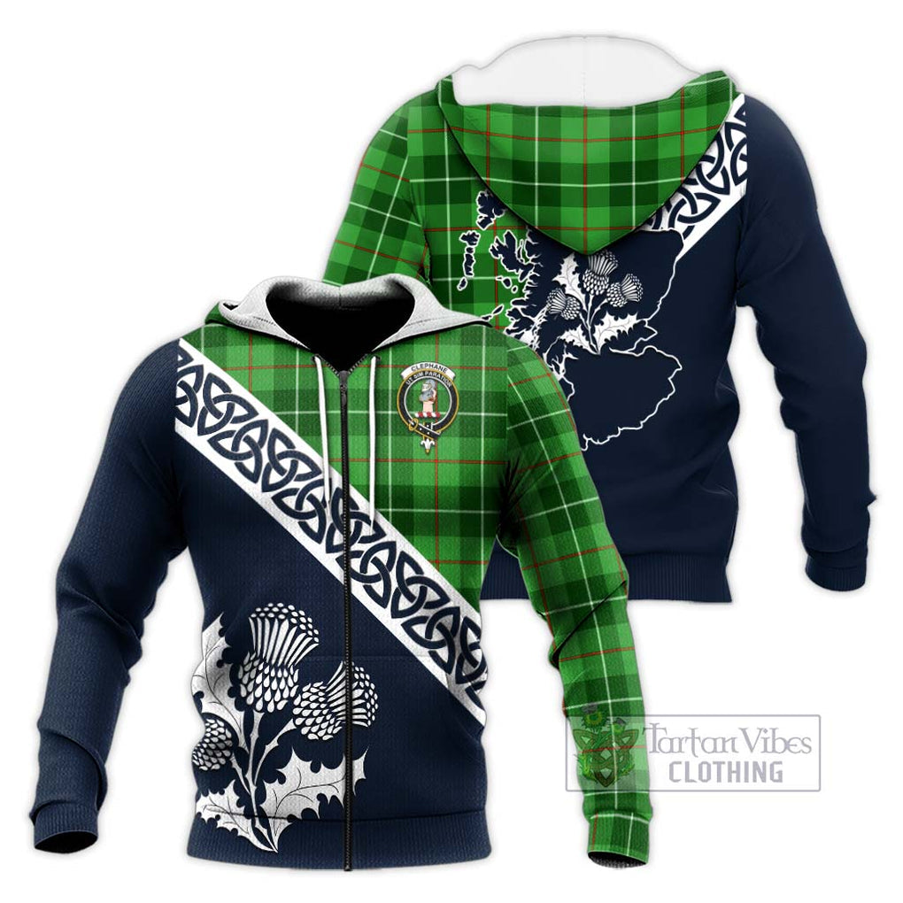 Clephane (Clephan) Tartan Knitted Hoodie Featuring Thistle and Scotland Map Unisex Knitted Zip Hoodie - Tartan Vibes Clothing