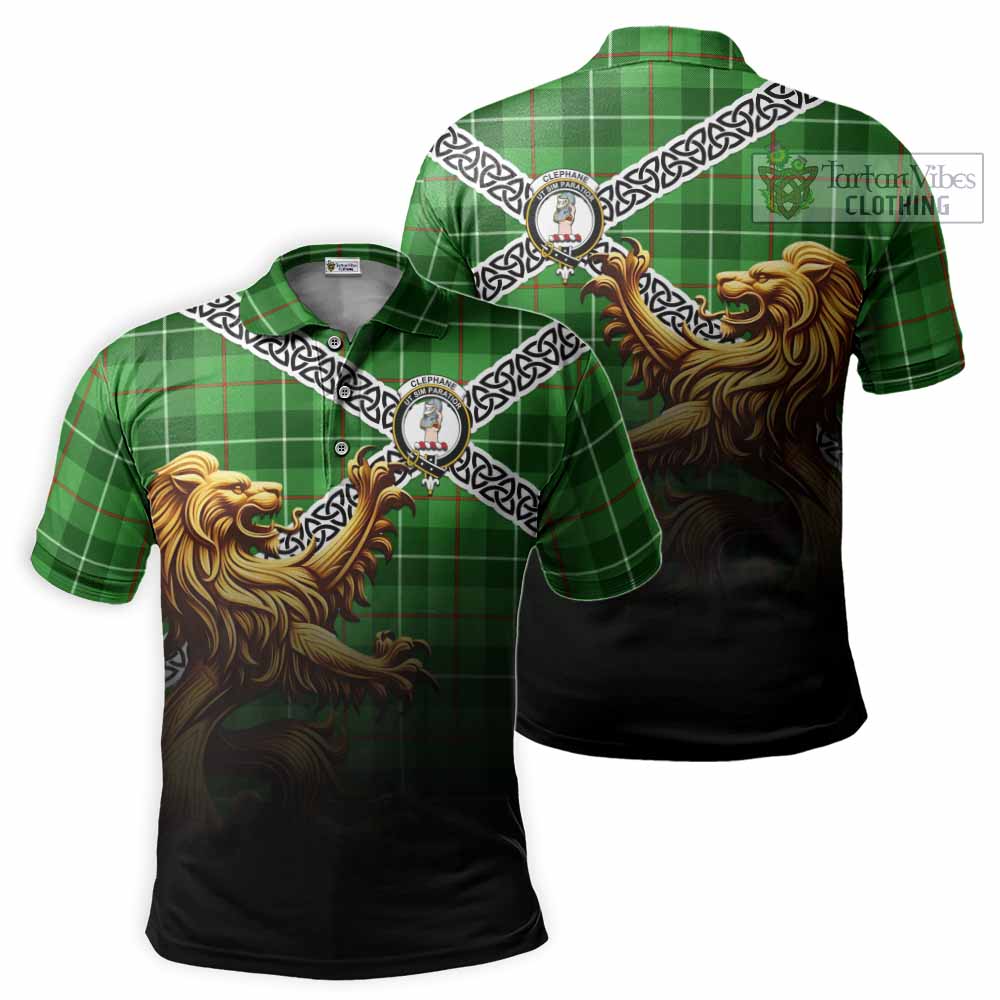 Clephane (Clephan) Crest Tartan Polo Shirt with Golden Lion Emblem Celtic Style - Tartan Vibes Clothing