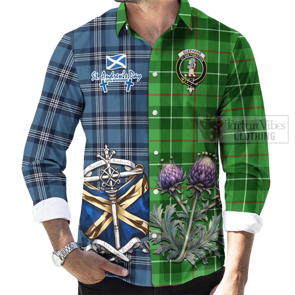Clephane (Clephan) Tartan Long Sleeve Button Shirt Happy St. Andrew's Day Half Tartan Style - Tartan Vibes Clothing