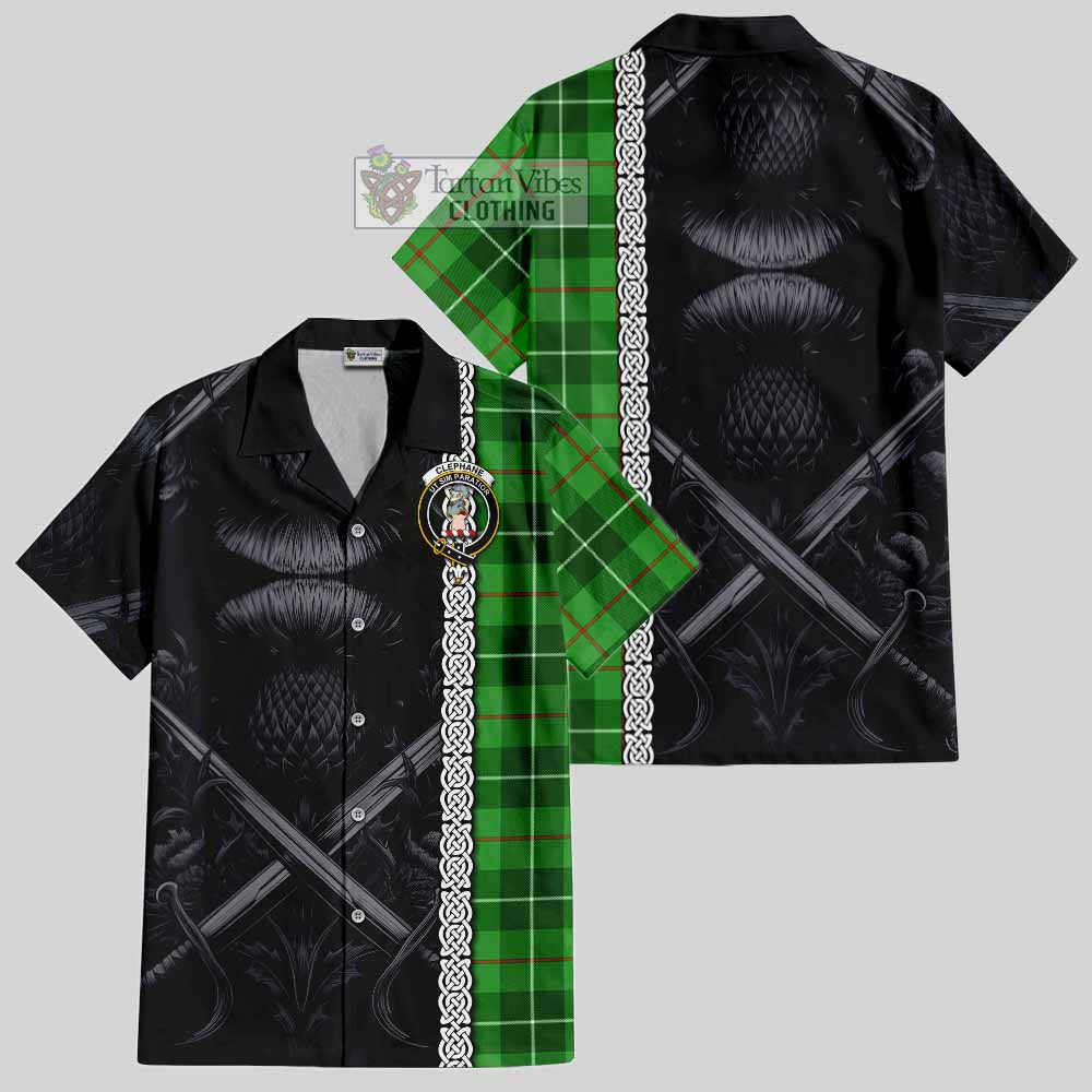 Clephane (Clephan) Tartan Hawaiian Shirt with Family Crest Cross Sword Thistle Celtic Vibes - Tartan Vibes Clothing