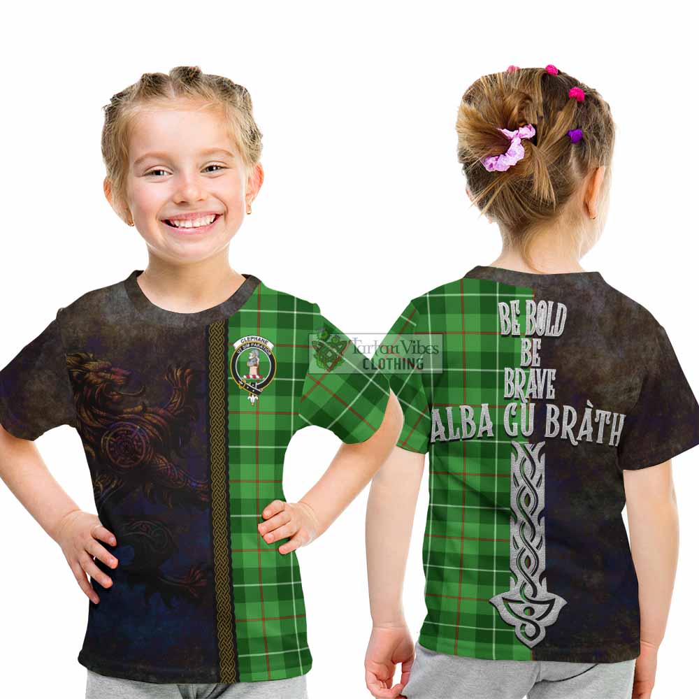 Clephane (Clephan) Tartan Family Crest Kid T-Shirt Alba Gu Brath Be Brave Lion Ancient Style - Tartan Vibes Clothing