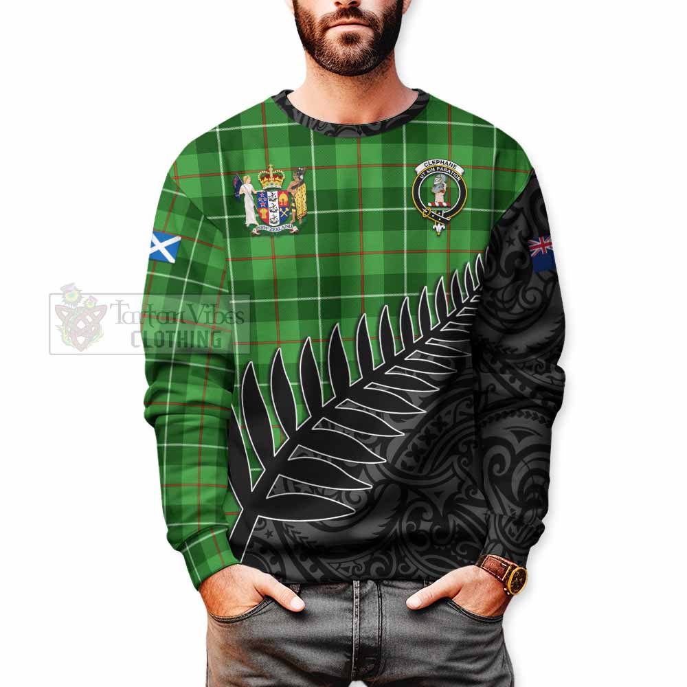 Clephane (Clephan) Crest Tartan Sweatshirt with New Zealand Silver Fern Half Style - Tartan Vibes Clothing