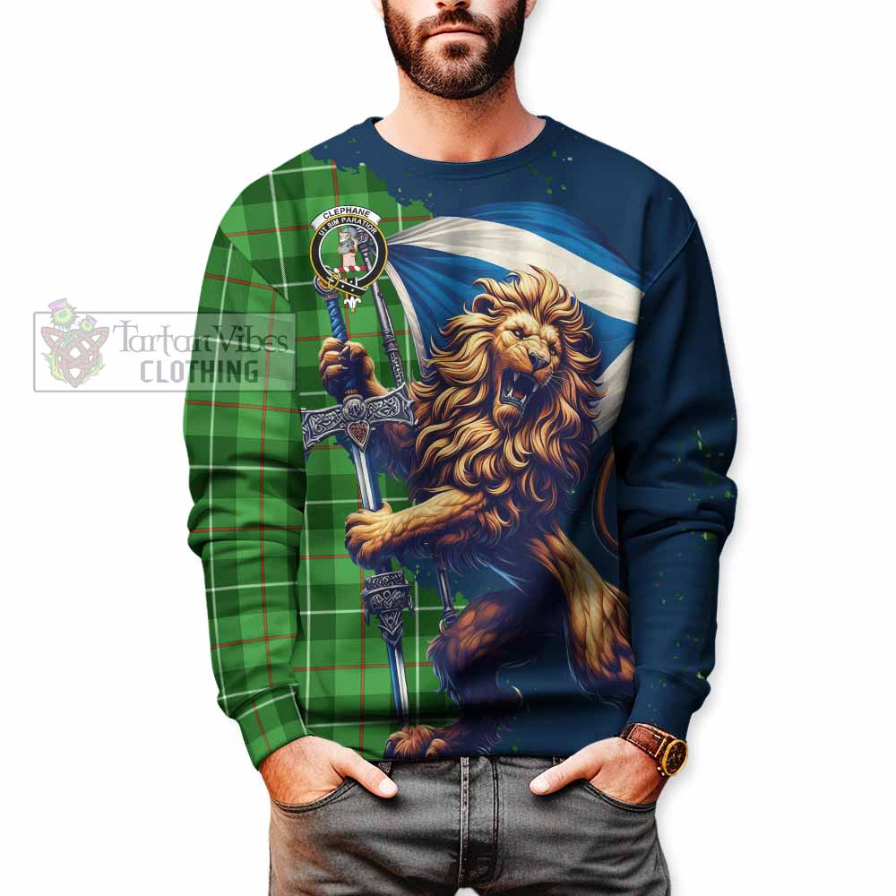 Clephane (Clephan) Tartan Family Crest Sweatshirt with Scottish Majestic Lion - Tartan Vibes Clothing
