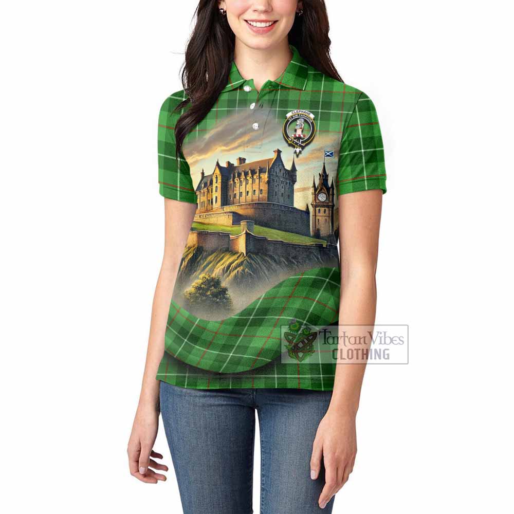 Clephane (Clephan) Tartan Family Crest Women's Polo Shirt with Scottish Ancient Castle Style - Tartan Vibes Clothing