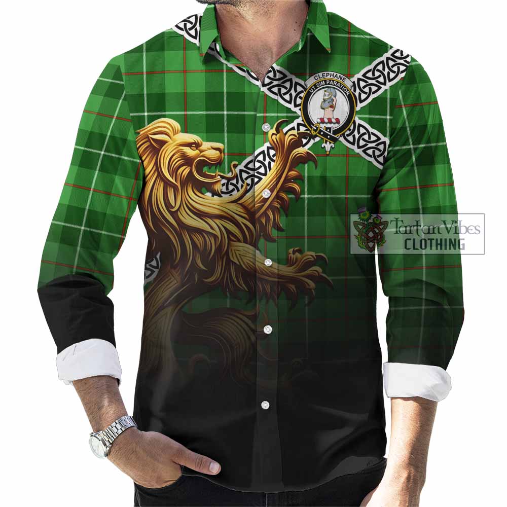 Clephane (Clephan) Crest Tartan Long Sleeve Button Shirt with Golden Lion Emblem Celtic Style - Tartan Vibes Clothing