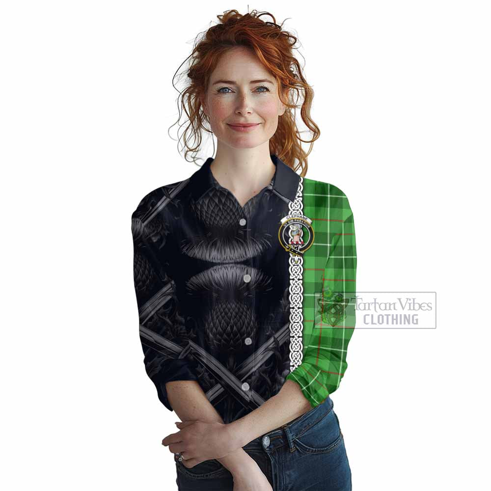 Tartan Vibes Clothing Clephane (Clephan) Tartan Women's Casual Shirt with Family Crest Cross Sword Thistle Celtic Vibes