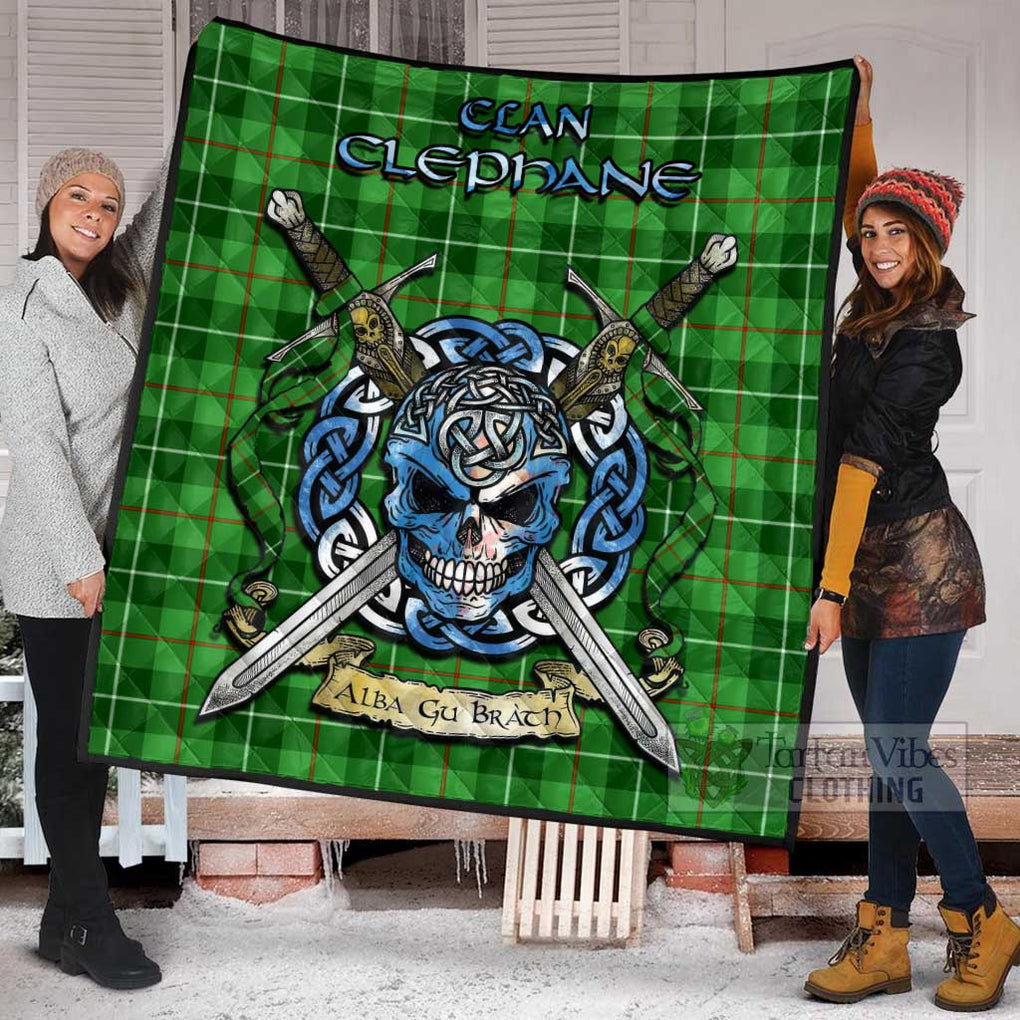 Clephane (Clephan) Tartan Quilt with Celtic Skull Alba Gu Brath Style - Tartan Vibes Clothing