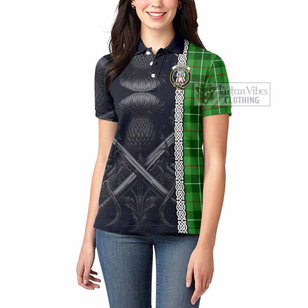 Tartan Vibes Clothing Clephane (Clephan) Tartan Women's Polo Shirt with Family Crest Cross Sword Thistle Celtic Vibes