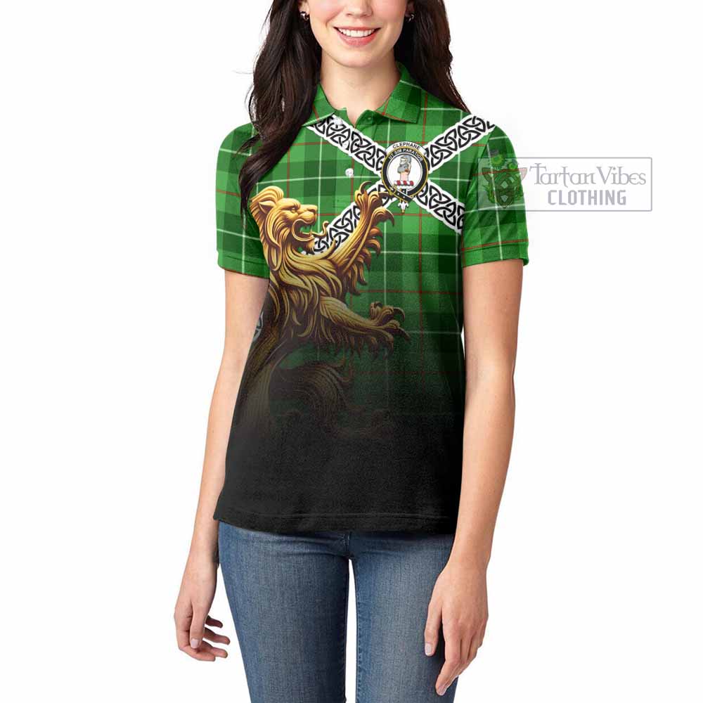 Clephane (Clephan) Crest Tartan Women's Polo Shirt with Golden Lion Emblem Celtic Style - Tartan Vibes Clothing