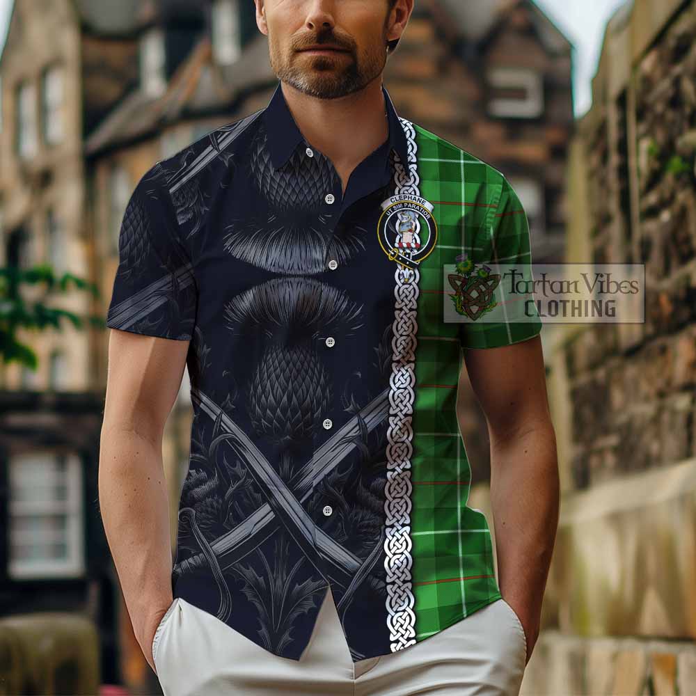 Clephane (Clephan) Tartan Hawaiian Shirt with Family Crest Cross Sword Thistle Celtic Vibes - Tartan Vibes Clothing
