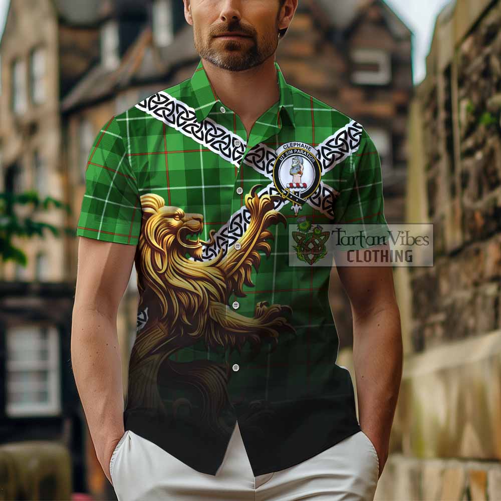 Clephane (Clephan) Crest Tartan Hawaiian Shirt with Golden Lion Emblem Celtic Style - Tartan Vibes Clothing