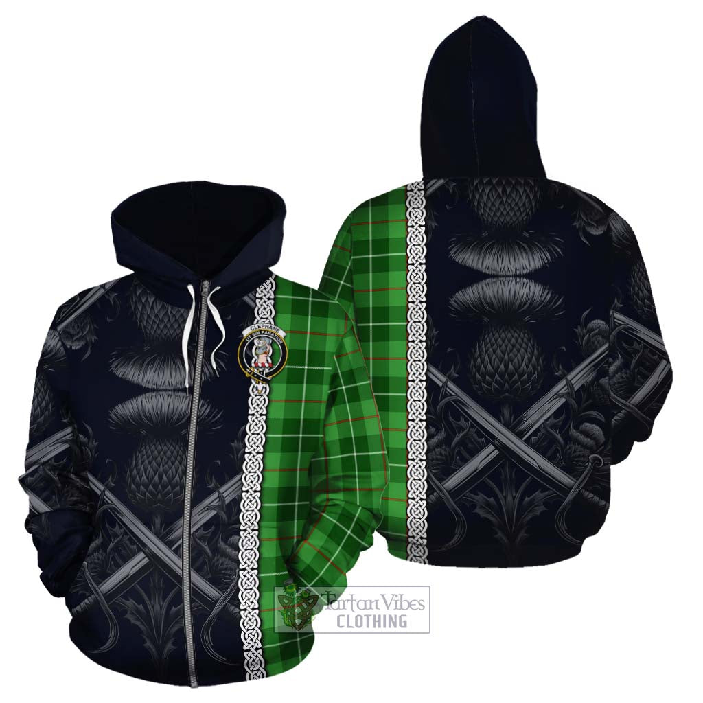Clephane (Clephan) Tartan Cotton Hoodie with Family Crest Cross Sword Thistle Celtic Vibes Zip Hoodie - Tartan Vibes Clothing
