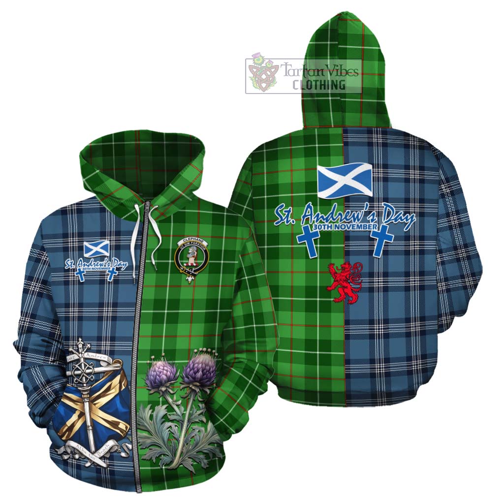 Clephane (Clephan) Tartan Cotton Hoodie Happy St. Andrew's Day Half Tartan Style - Tartan Vibes Clothing