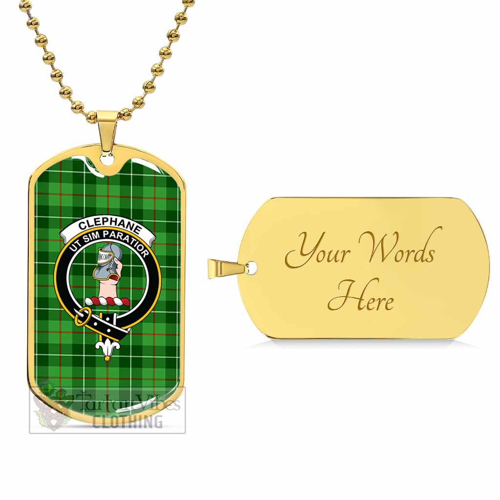 Clephane (Clephan) Tartan Dog Tag Necklace with Family Crest Gold Yes - Tartan Vibes Clothing