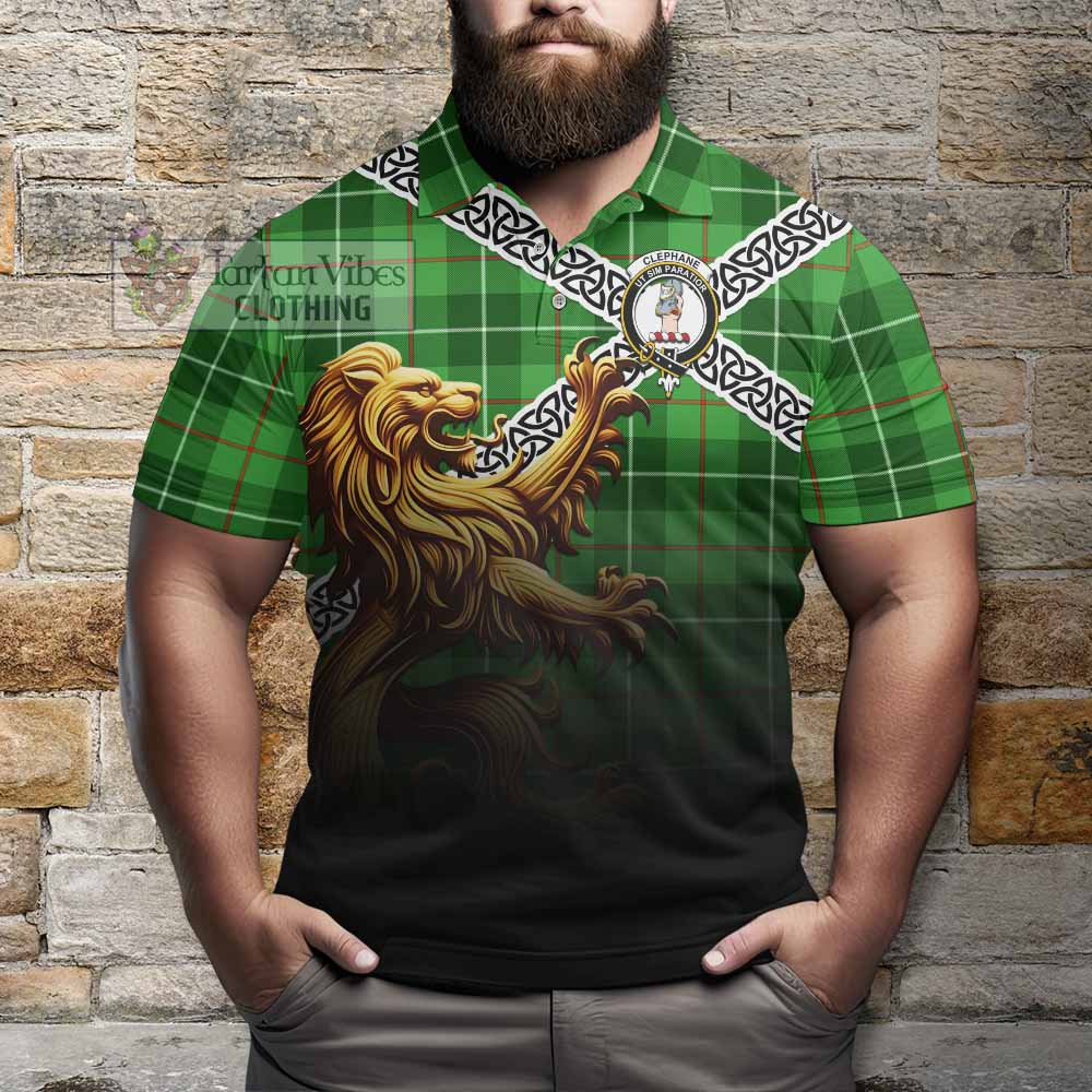 Clephane (Clephan) Crest Tartan Polo Shirt with Golden Lion Emblem Celtic Style - Tartan Vibes Clothing
