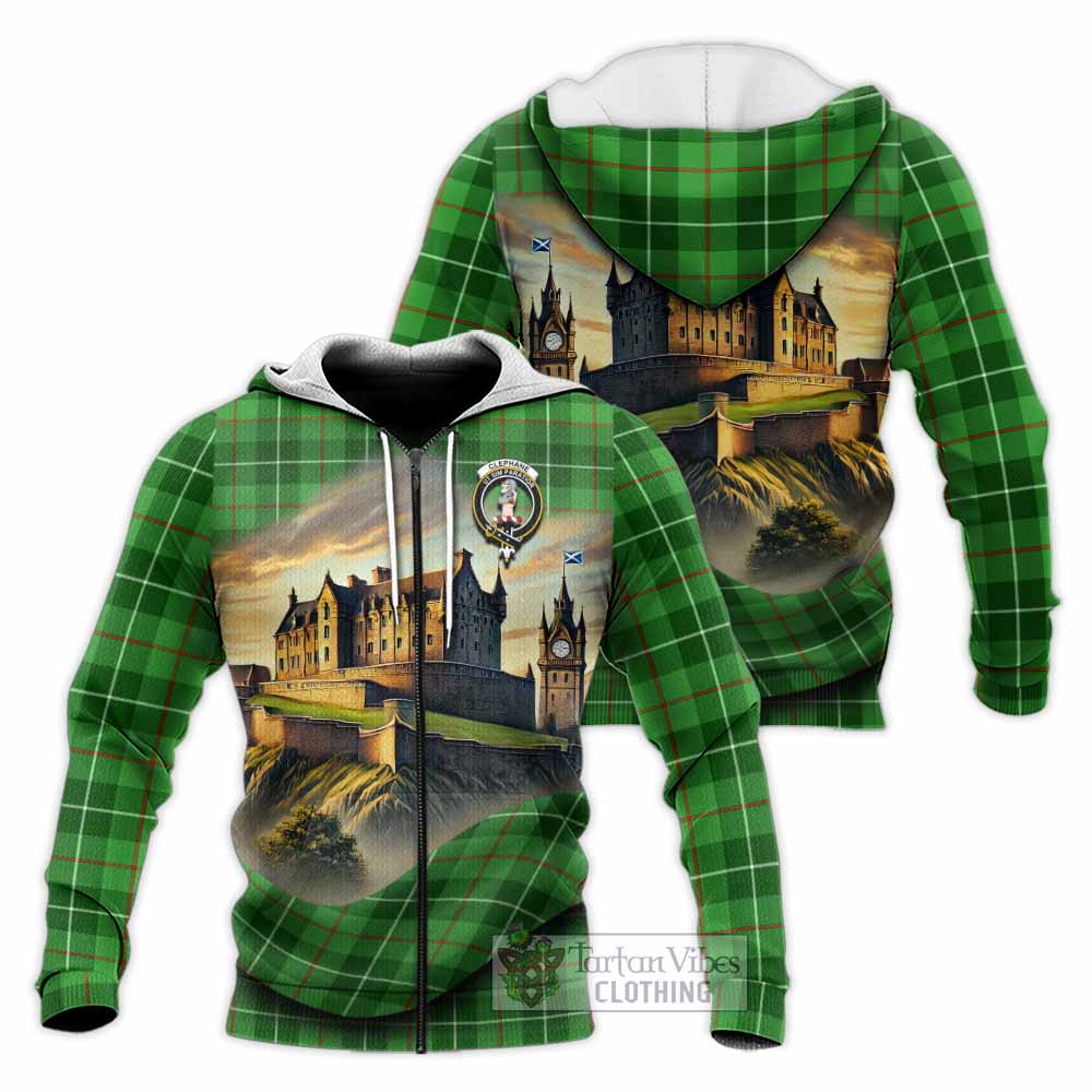 Clephane (Clephan) Tartan Family Crest Knitted Hoodie with Scottish Ancient Castle Style Unisex Knitted Zip Hoodie - Tartan Vibes Clothing