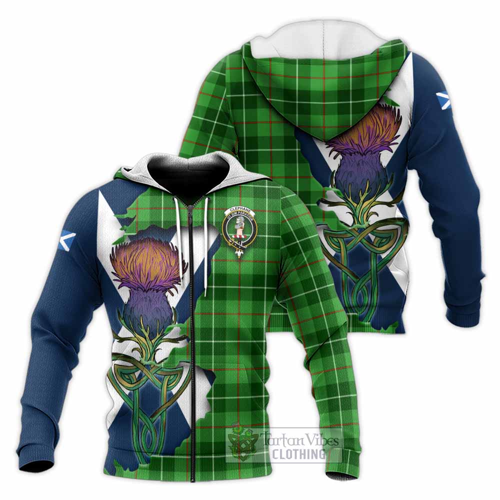 Tartan Vibes Clothing Clephane (Clephan) Tartan Family Crest Knitted Hoodie Scottish Thistle Celtic Inspired