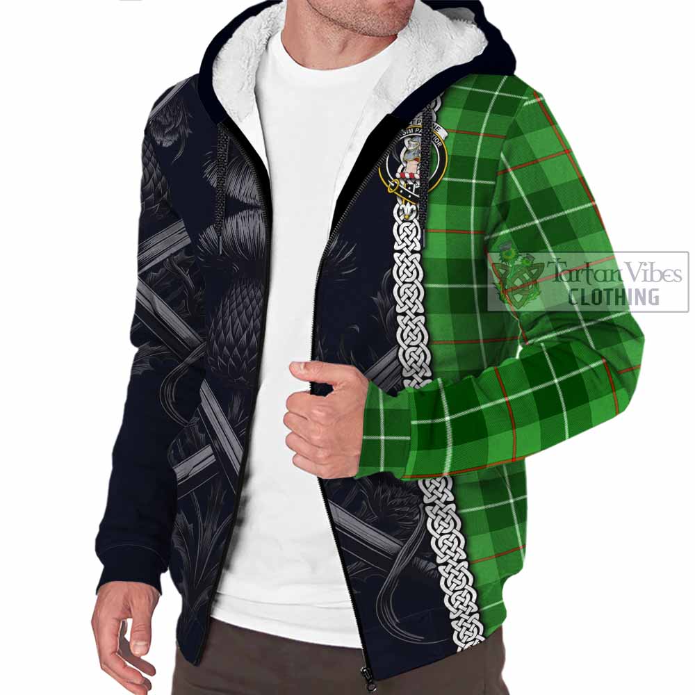 Tartan Vibes Clothing Clephane (Clephan) Tartan Sherpa Hoodie with Family Crest Cross Sword Thistle Celtic Vibes