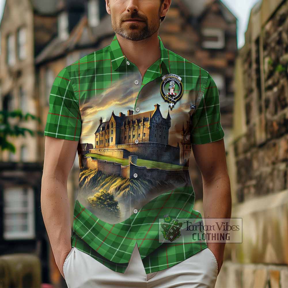 Clephane (Clephan) Tartan Family Crest Hawaiian Shirt with Scottish Ancient Castle Style - Tartan Vibes Clothing