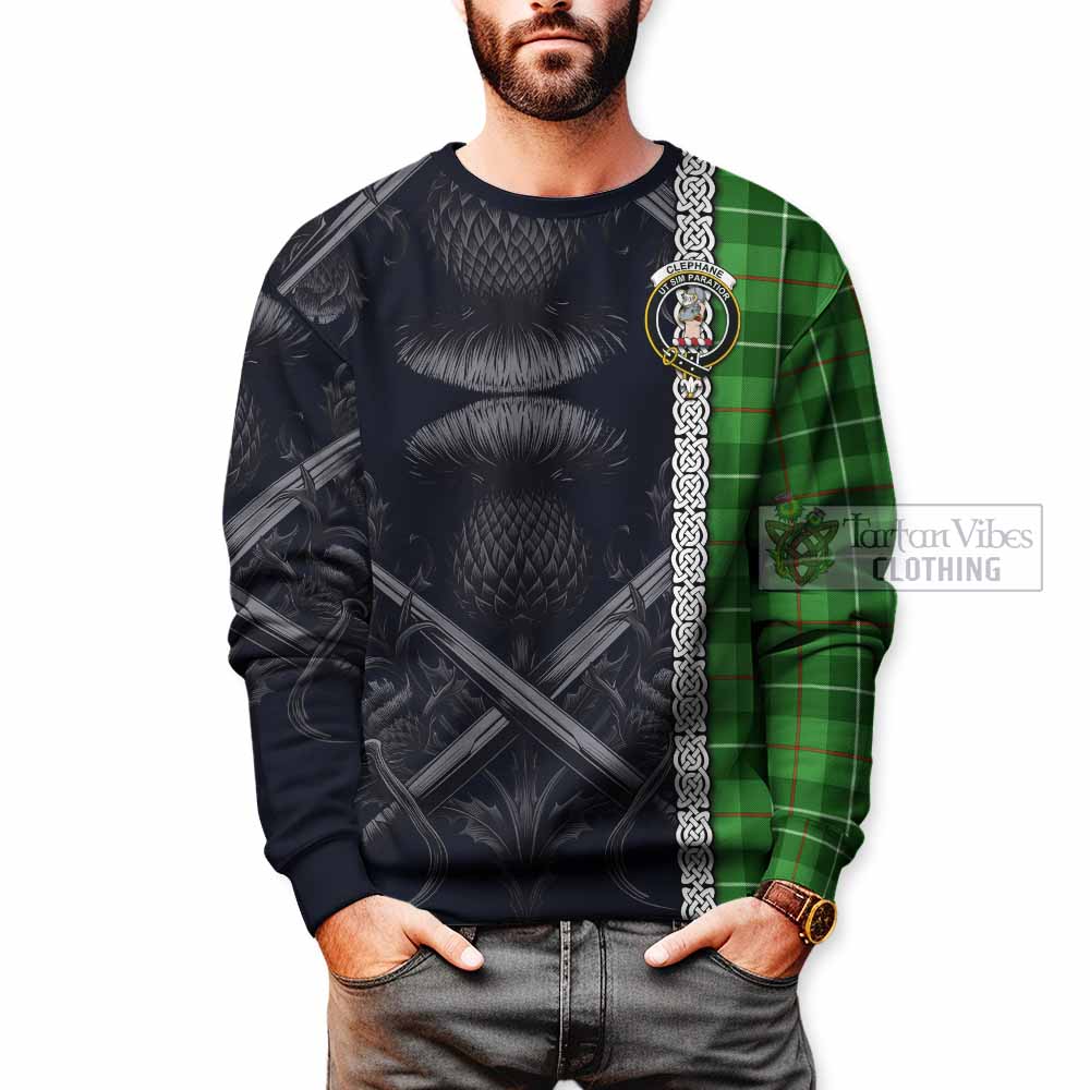 Tartan Vibes Clothing Clephane (Clephan) Tartan Sweatshirt with Family Crest Cross Sword Thistle Celtic Vibes