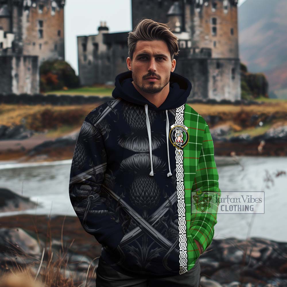Clephane (Clephan) Tartan Cotton Hoodie with Family Crest Cross Sword Thistle Celtic Vibes - Tartan Vibes Clothing